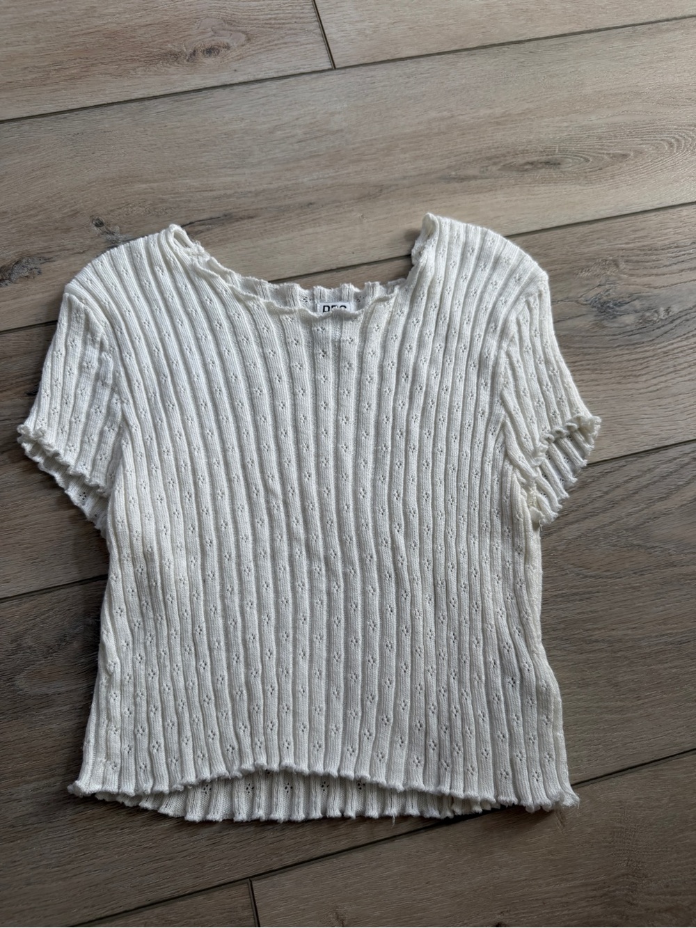 Urban Outfitters Cream Ribbed Short Sleeve Knit Top